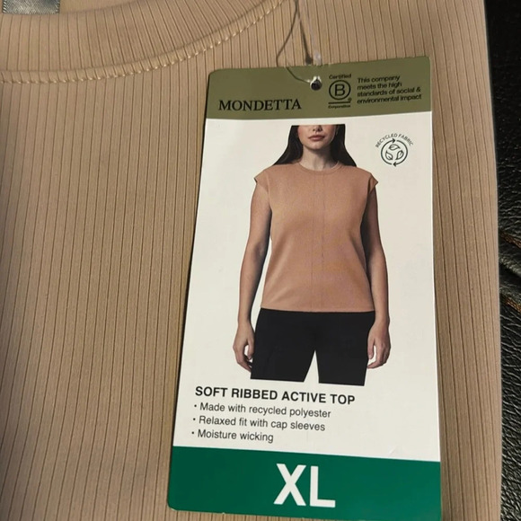 Mondetta Ladies' Soft Ribbed Short Sleeve Active Top, New Taupe (Tan) XL - Picture 4 of 11